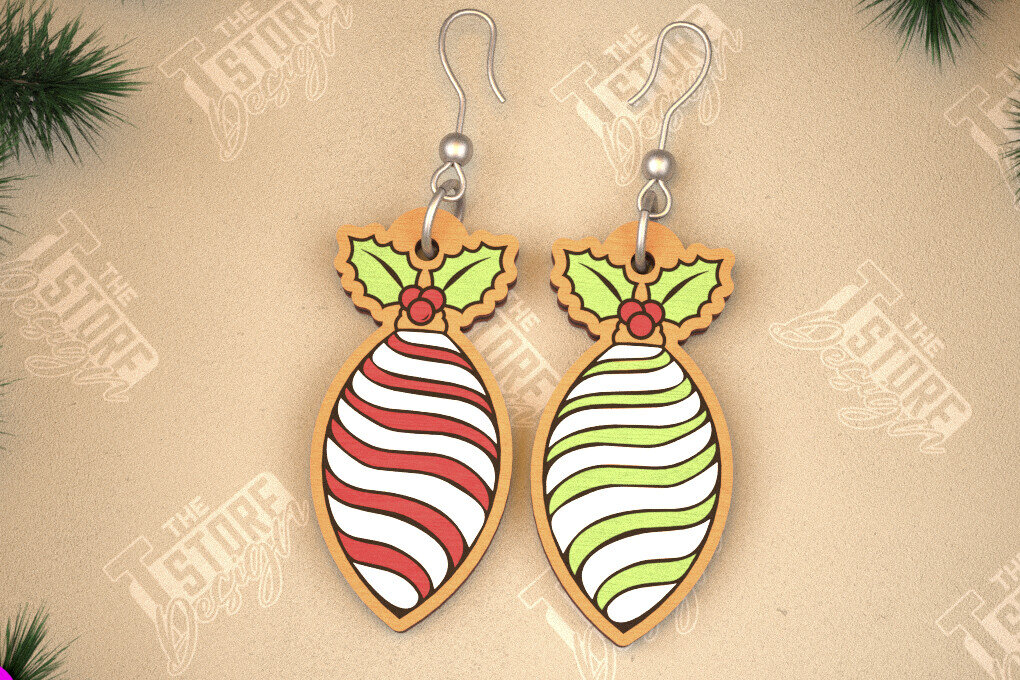 Σετ των 3 Intra απο ξύλο plywood 3mm-4mm πάχος Χριστουγεννιάτικα Σκουλαρίκια | Σχεδιασμός κοσμημάτων |CNC Δίασταση 3x3 cm INTRAFABR-105341014