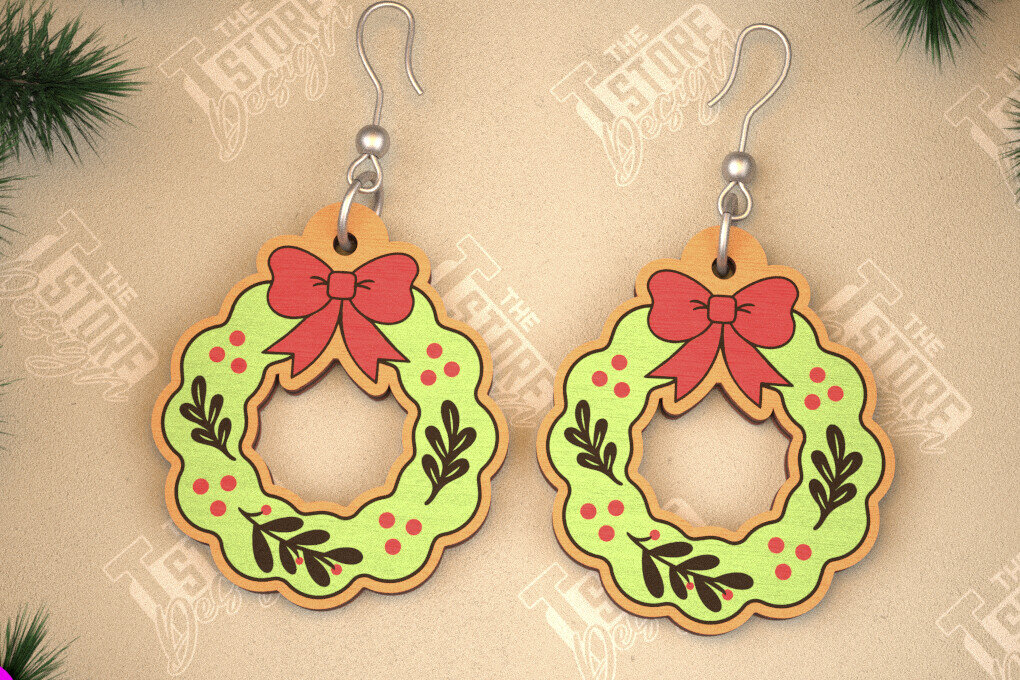 Σετ των 3 Intra απο ξύλο plywood 3mm-4mm πάχος Χριστουγεννιάτικα Σκουλαρίκια | Σχεδιασμός κοσμημάτων |CNC Δίασταση 3x3 cm INTRAFABR-105341016