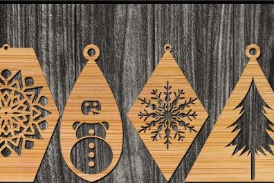 Σετ των 3 Intra απο ξύλο plywood 3mm-4mm πάχος Χριστουγεννιάτικα Σκουλαρίκια Κοσμήματα με λέιζερ Δίασταση 3x3 cm INTRAFABR-43340020