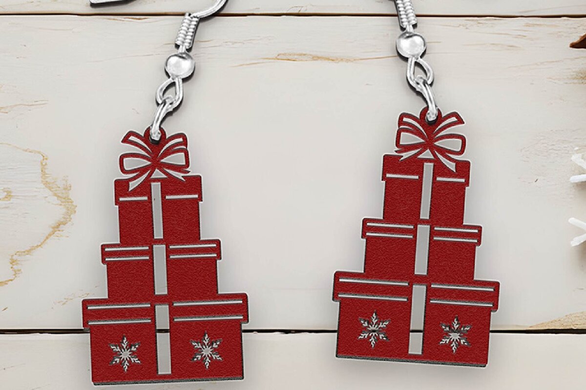 Σετ των 3 Intra απο ξύλο plywood 3mm-4mm πάχος Χριστουγεννιάτικα σκουλαρίκια με λέιζερ. Δίασταση 4x4 cm INTRAFABR-106944274