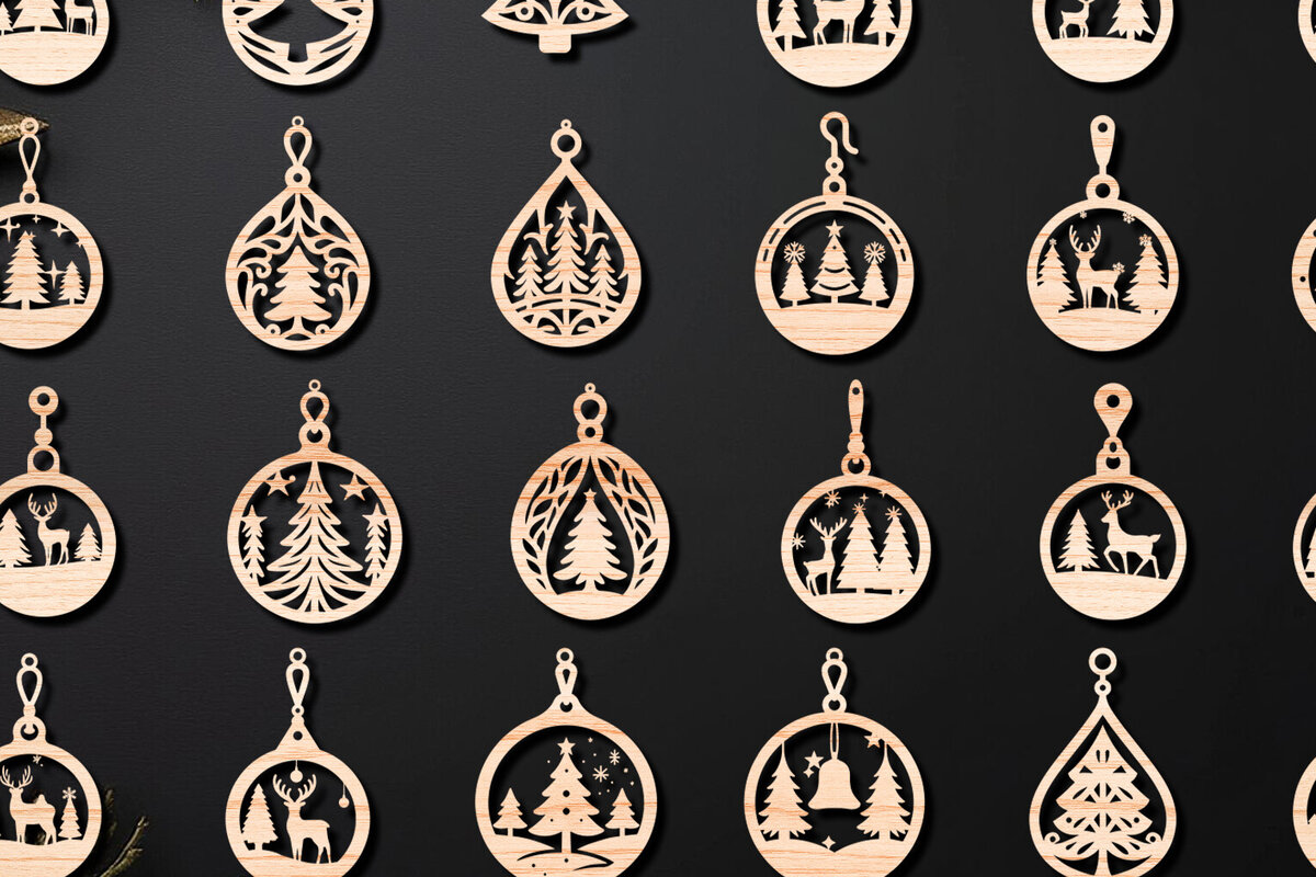 Σετ των 3 Intra απο ξύλο plywood 3mm-4mm πάχος Χριστουγεννιάτικα σκουλαρίκια Δίασταση 3x3 cm INTRAFABR-109444403