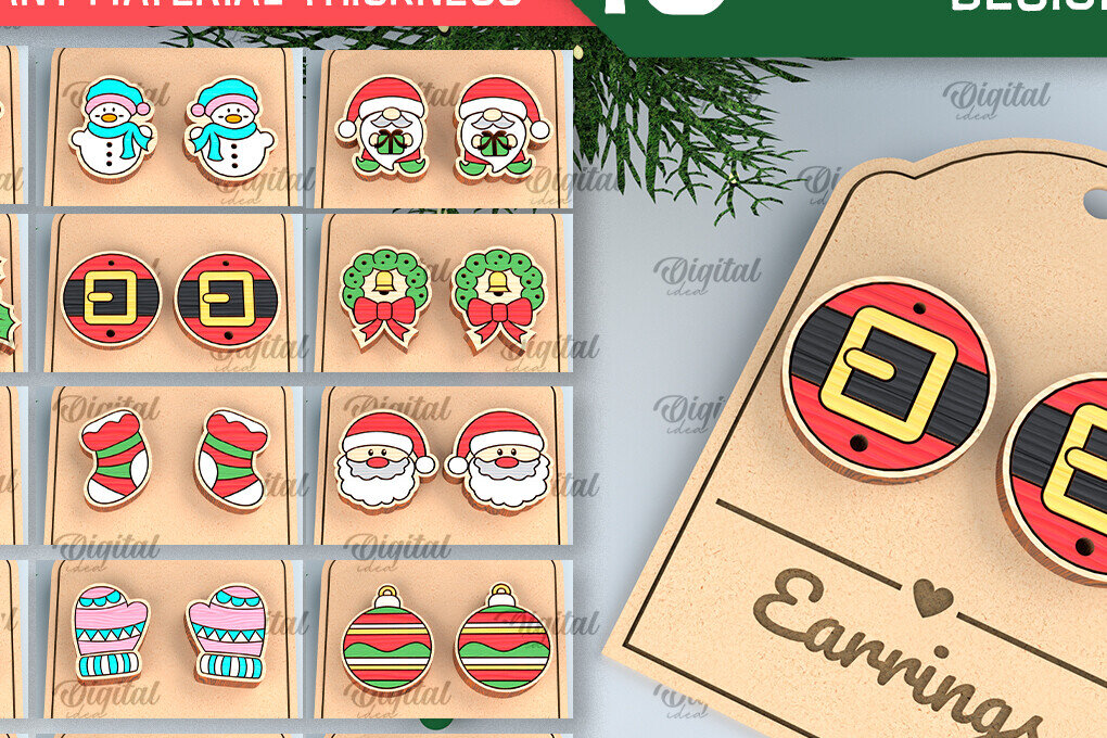 Σετ των 3 Intra απο ξύλο plywood 3mm-4mm πάχος Χριστουγεννιάτικα σκουλαρίκια Δίασταση 3x3 cm INTRAFABR-99873547