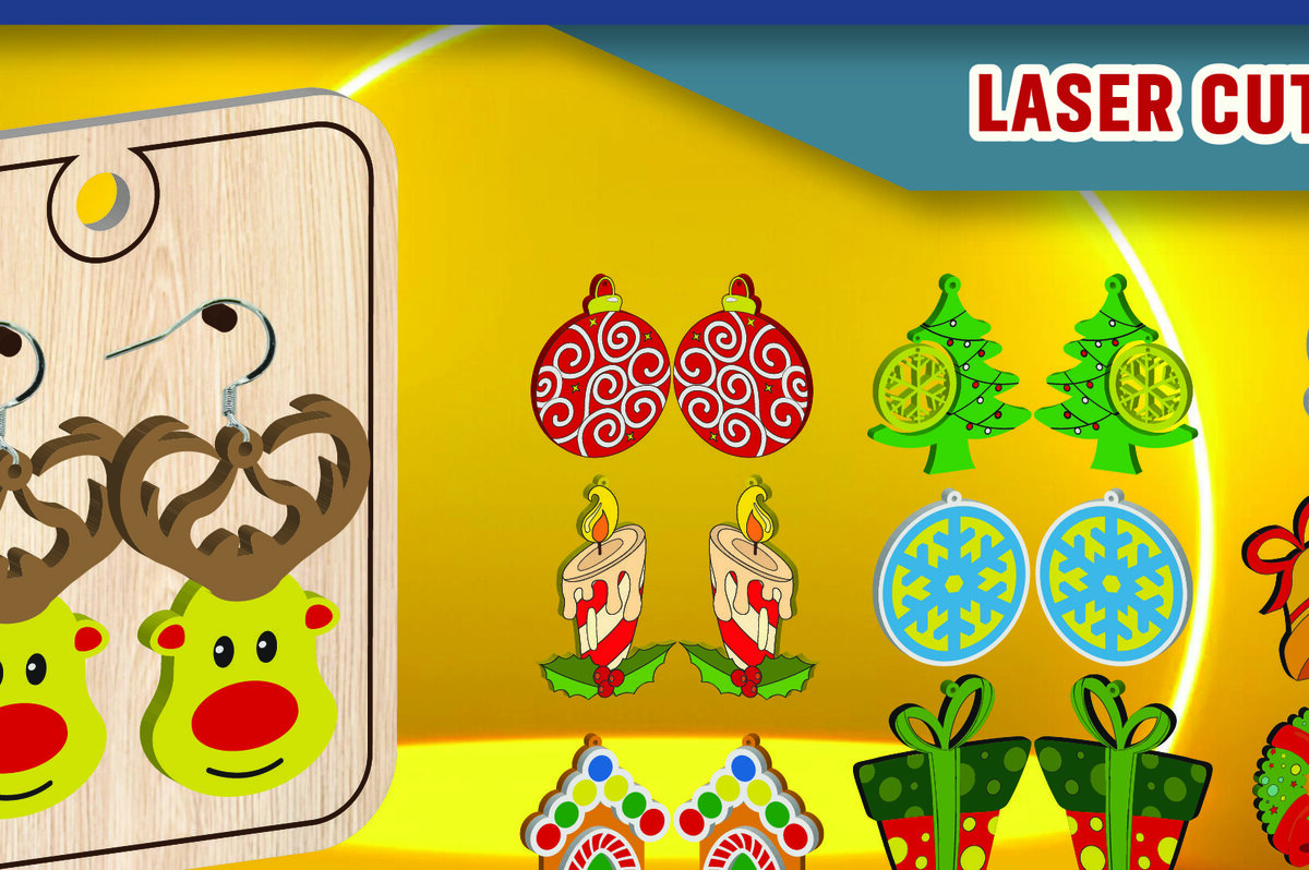 Σετ των 3 Intra απο ξύλο plywood 3mm-4mm πάχος Χριστουγεννιάτικα Σκουλαρίκια Δίασταση 3x3 cm INTRAFABR-107704502