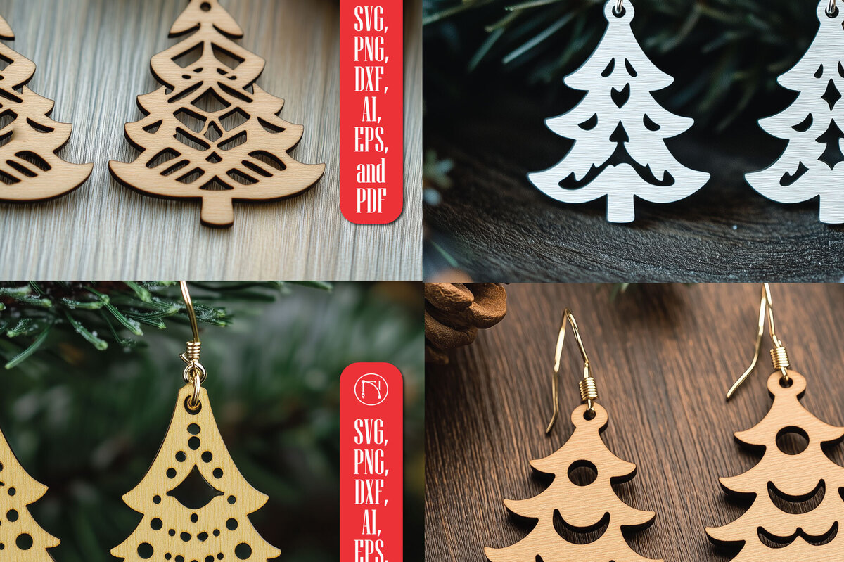 Σετ των 3 Intra απο ξύλο plywood 3mm-4mm πάχος Χριστουγεννιάτικα Σκουλαρίκια Δίασταση 3x3 cm INTRAFABR-109551203