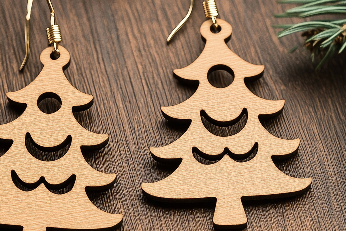 Σετ των 3 Intra απο ξύλο plywood 3mm-4mm πάχος Χριστουγεννιάτικα Σκουλαρίκια Cut Fil Δίασταση 3x3 cm INTRAFABR-109540788