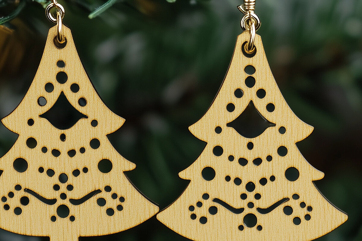 Σετ των 3 Intra απο ξύλο plywood 3mm-4mm πάχος Χριστουγεννιάτικα Σκουλαρίκια Cut Fil Δίασταση 3x3 cm INTRAFABR-109950860