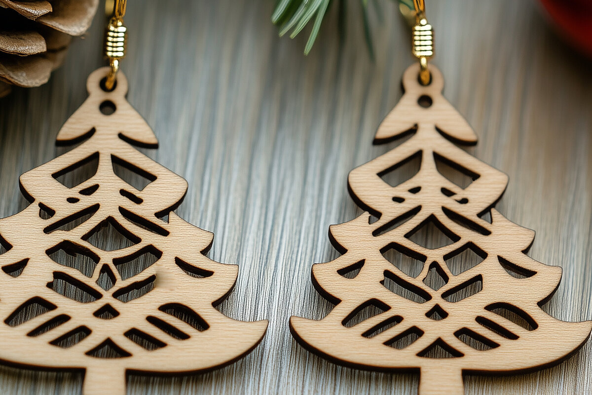 Σετ των 3 Intra απο ξύλο plywood 3mm-4mm πάχος Χριστουγεννιάτικα Σκουλαρίκια Cut Fil Δίασταση 3x3 cm INTRAFABR-109538203