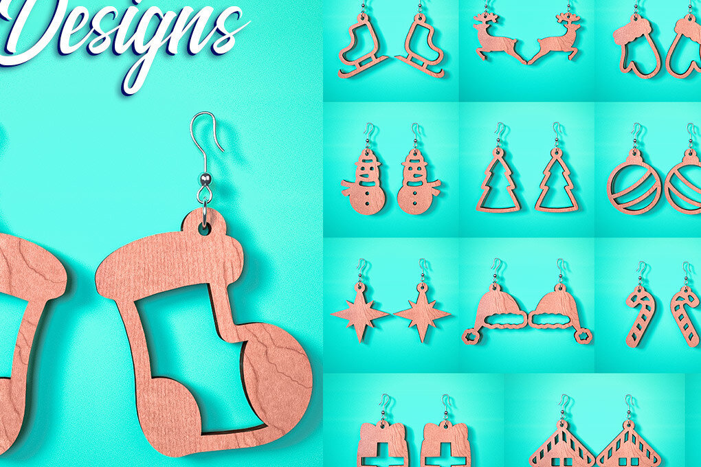 Σετ των 3 Intra απο ξύλο plywood 3mm-4mm πάχος Χριστουγεννιάτικα Σκουλαρίκια | Λέιζερ Δίασταση 3x3 cm INTRAFABR-75101502