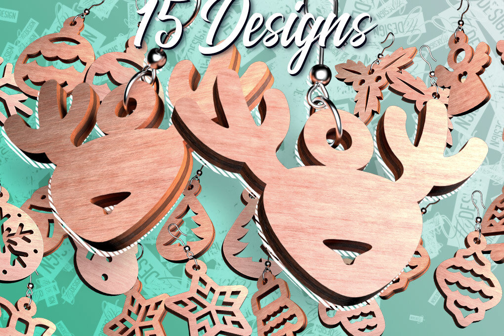 Σετ των 3 Intra απο ξύλο plywood 3mm-4mm πάχος Χριστουγεννιάτικα Σκουλαρίκια Δίασταση 3x3 cm INTRAFABR-76436828