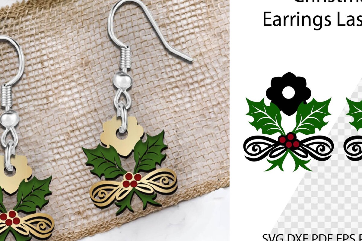 Σετ των 3 Intra απο ξύλο plywood 3mm-4mm πάχος Χριστουγεννιάτικα σκουλαρίκια με λέιζερ. Δίασταση 1x1 cm INTRAFABR-101642338