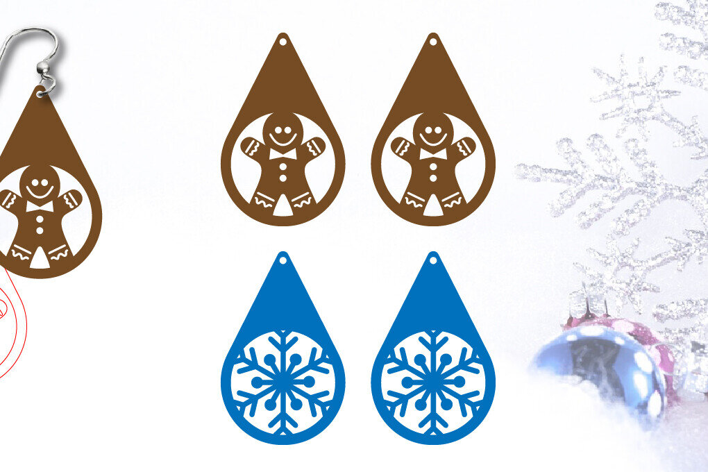 Σετ των 3 Intra απο ξύλο plywood 3mm-4mm πάχος Χριστουγεννιάτικα Σκουλαρίκια | Χειμερινά σκουλαρίκια Δίασταση 3x3 cm INTRAFABR-106041572