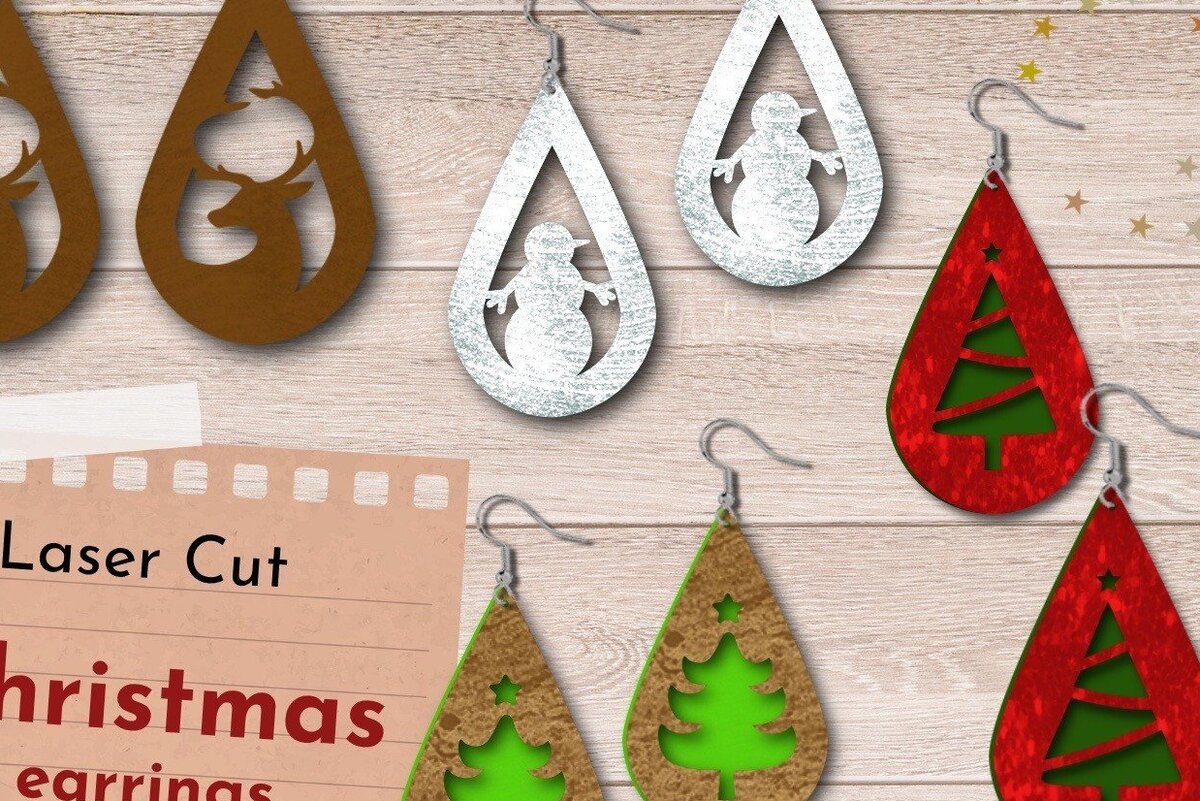 Σετ των 3 Intra απο ξύλο plywood 3mm-4mm πάχος Χριστουγεννιάτικα σκουλαρίκια, Χειμερινή Δίασταση 3x3 cm INTRAFABR-41791398