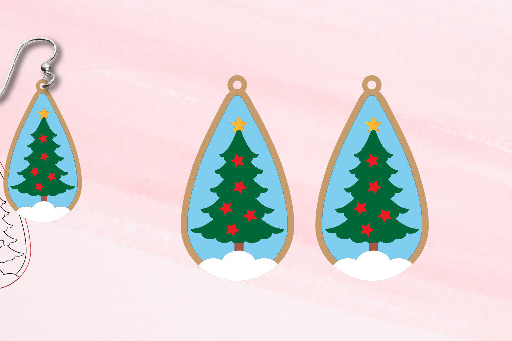 Σετ των 3 Intra απο ξύλο plywood 3mm-4mm πάχος Χριστουγεννιάτικα Σκουλαρίκια|Σκουλαρίκι με κομμένο και σκοράρισμα Δίασταση 3x3 cm INTRAFABR-107233401