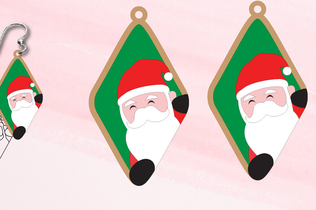 Σετ των 3 Intra απο ξύλο plywood 3mm-4mm πάχος Χριστουγεννιάτικα Σκουλαρίκια|Σκουλαρίκι με κομμένο και σκοράρισμα Δίασταση 3x3 cm INTRAFABR-106839215