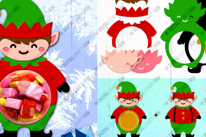 Σετ των 2 Intra απο ξύλο plywood 3mm-4mm πάχος Christmas Elf Candy Dome, τρισδιάστατα Χριστούγεννα Δίασταση 13x13 cm INTRAFABR-79991878