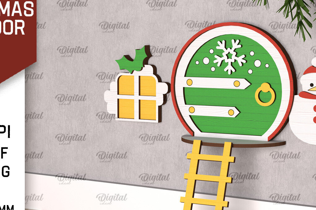 Σετ των 2 Intra απο ξύλο plywood 3mm-4mm πάχος Χριστουγεννιάτικο πόρτας ξωτικού Δίασταση 15x15 cm INTRAFABR-104364334