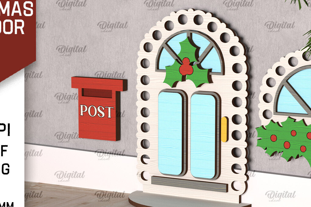 Σετ των 2 Intra απο ξύλο plywood 3mm-4mm πάχος Χριστουγεννιάτικο πόρτας ξωτικού Δίασταση 15x15 cm INTRAFABR-104363991