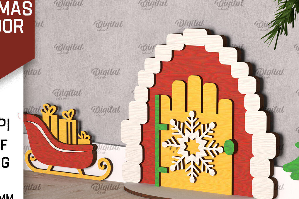 Σετ των 2 Intra απο ξύλο plywood 3mm-4mm πάχος Χριστουγεννιάτικο πόρτας ξωτικού Δίασταση 15x15 cm INTRAFABR-104364072