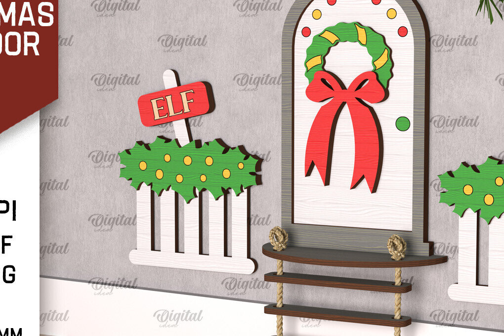 Σετ των 3 Intra απο ξύλο plywood 3mm-4mm πάχος Χριστουγεννιάτικο πόρτας ξωτικού Δίασταση 15x15 cm INTRAFABR-104364123