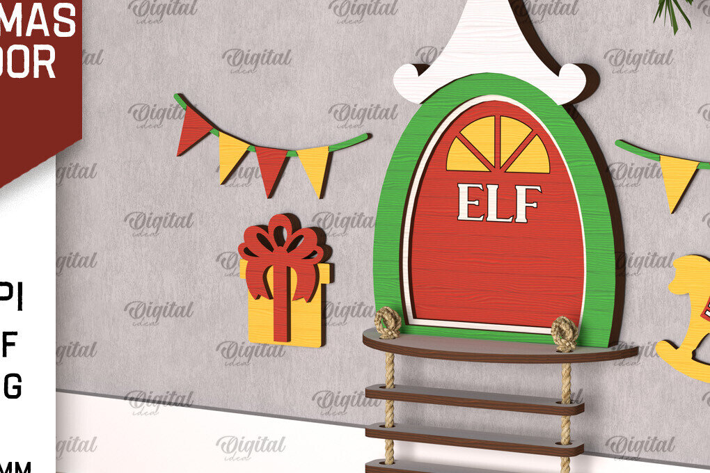 Σετ των 2 Intra απο ξύλο plywood 3mm-4mm πάχος Χριστουγεννιάτικο πόρτας ξωτικού Δίασταση 15x15 cm INTRAFABR-104364144