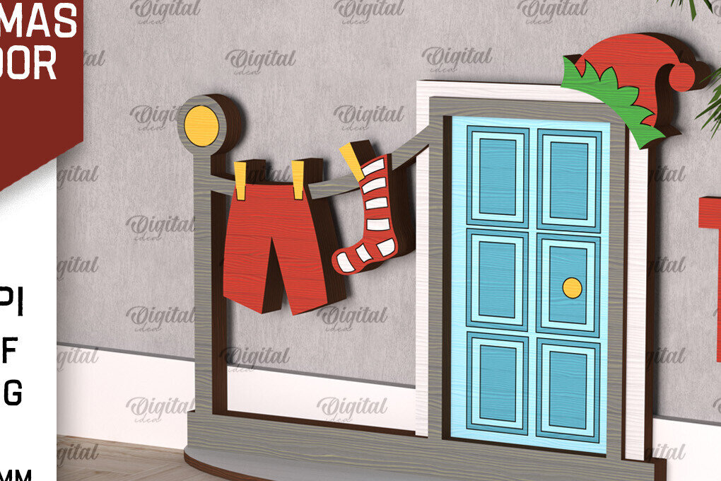 Σετ των 2 Intra απο ξύλο plywood 3mm-4mm πάχος Χριστουγεννιάτικο πόρτας ξωτικού Δίασταση 15x15 cm INTRAFABR-104364184