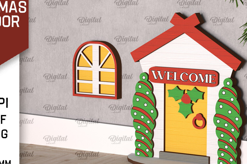 Σετ των 3 Intra απο ξύλο plywood 3mm-4mm πάχος Χριστουγεννιάτικο πόρτας ξωτικού Δίασταση 15x15 cm INTRAFABR-104364218