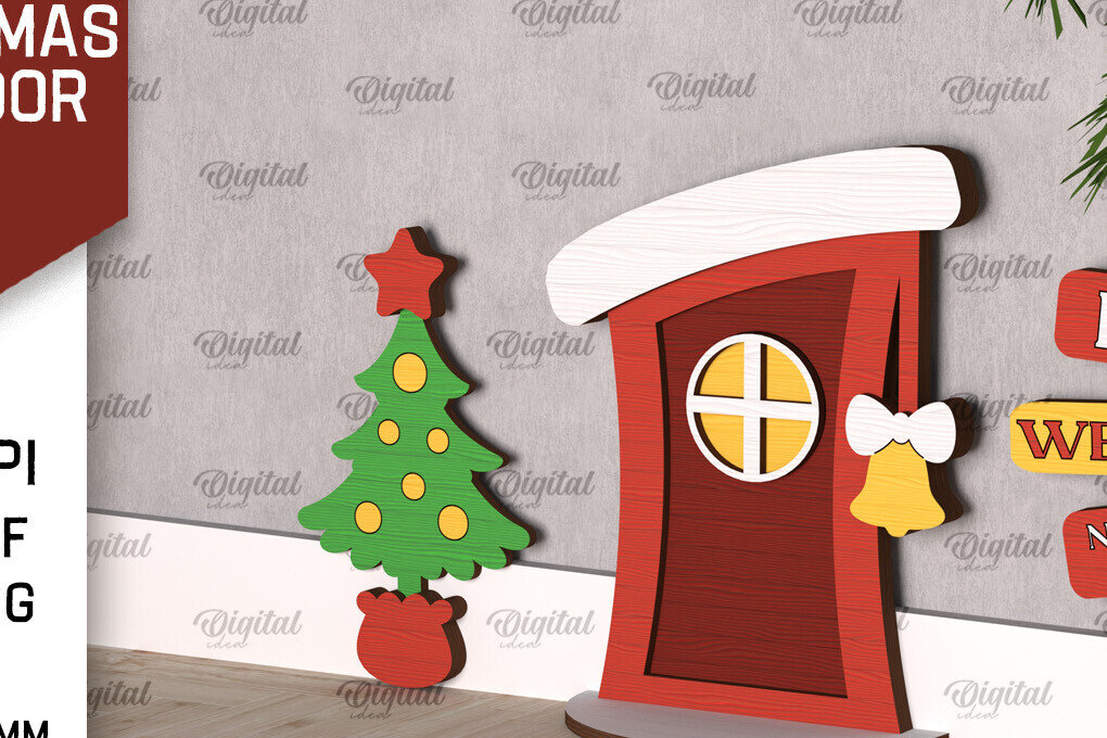 Σετ των 2 Intra απο ξύλο plywood 3mm-4mm πάχος Χριστουγεννιάτικο πόρτας ξωτικού Δίασταση 15x15 cm INTRAFABR-104364307