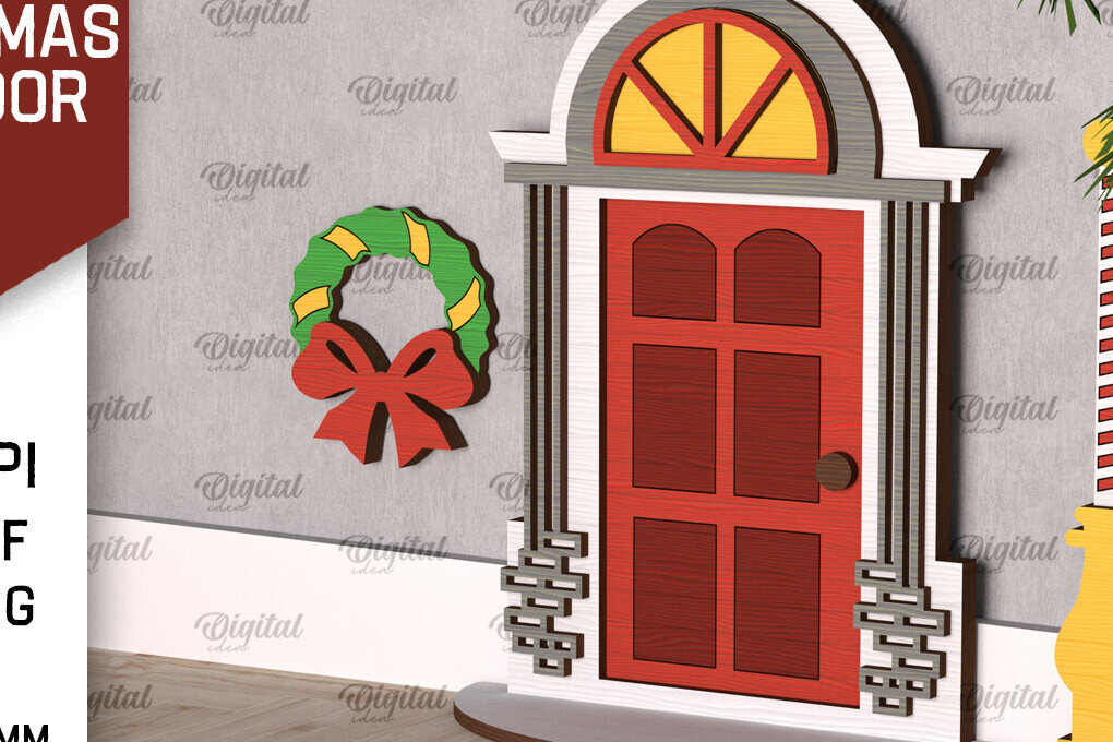 Σετ των 2 Intra απο ξύλο plywood 3mm-4mm πάχος Χριστουγεννιάτικο πόρτας ξωτικού Δίασταση 15x15 cm INTRAFABR-104363947