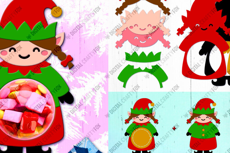 Σετ των 2 Intra απο ξύλο plywood 3mm-4mm πάχος Χριστουγεννιάτικη θήκη καραμέλας για κορίτσι με ξωτικά, τρισδιάστατο παιχνίδι Δίασταση 12x12 cm INTRAFABR-80253940