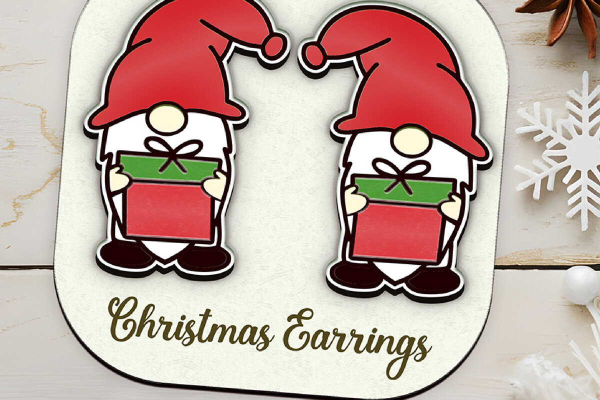 Σετ των 3 Intra απο ξύλο plywood 3mm-4mm πάχος Χριστουγεννιάτικα σκουλαρίκια κομμένα με λέιζερ ξωτικά. Δίασταση 4x4 cm INTRAFABR-110071655