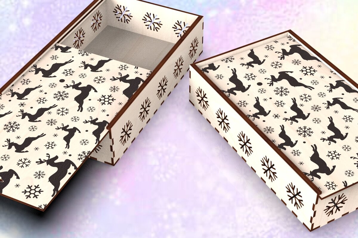 Σετ των 2 Intra απο ξύλο plywood 3mm-4mm πάχος Κουτί δώρου Χριστουγεννιάτικο με συρόμενο καπάκι Δίασταση 15x15 cm INTRAFABR-109675504