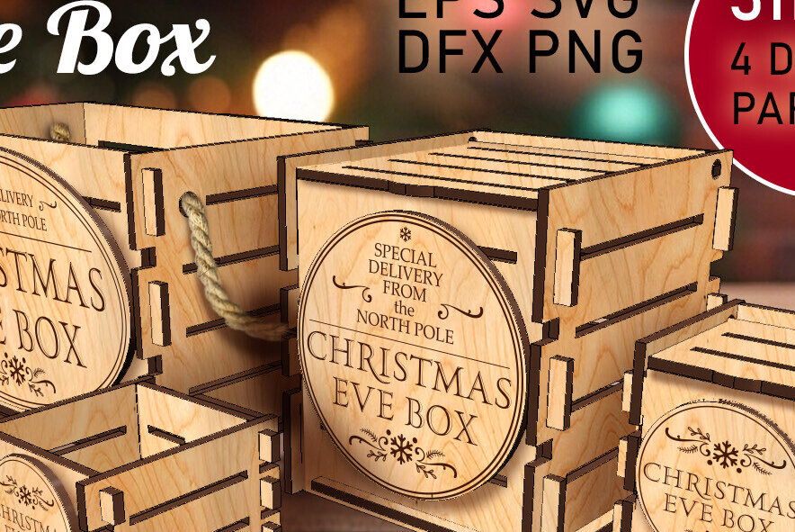 Σετ των 2 Intra απο ξύλο plywood 3mm-4mm πάχος Χριστουγεννιάτικο BOX Part2 Δίασταση 15x15 cm INTRAFABR-83109459