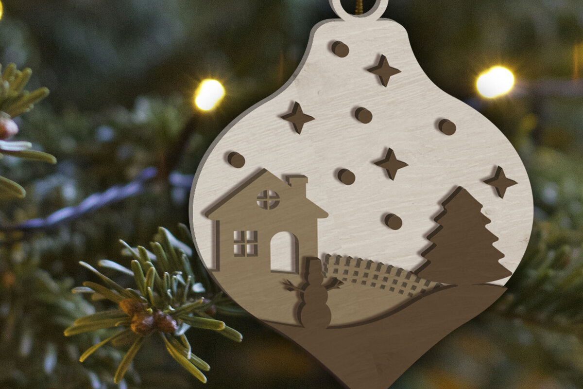 Σετ των 3 Intra απο ξύλο plywood 3mm-4mm πάχος Στολίδι παραμονής Χριστουγέννων, πρότυπο χειροτεχνίας Δίασταση 4x4 cm INTRAFABR-84617976