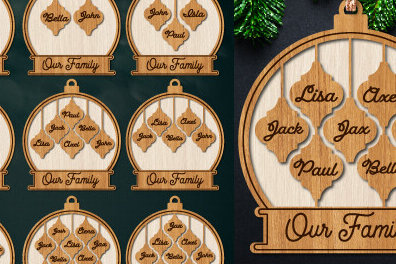 Σετ των 3 Intra απο ξύλο plywood 3mm-4mm πάχος Χριστουγεννιάτικο Οικογενειακό Στολίδι με λέιζερ Δίασταση 8x8 cm INTRAFABR-79648387