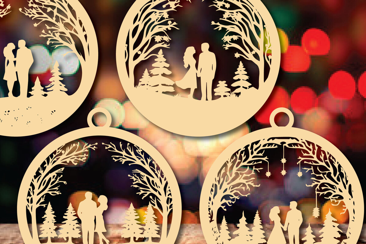 Σετ των 3 Intra απο ξύλο plywood 3mm-4mm πάχος Χριστουγεννιάτικο Οικογενειακό Στολίδι Δίασταση 4x4 cm INTRAFABR-83632424