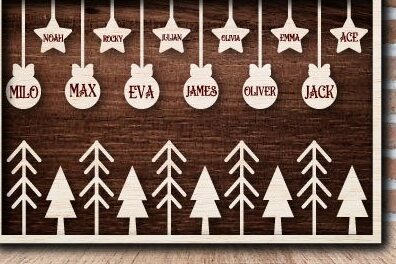 Σετ των 3 Intra απο ξύλο plywood 3mm-4mm πάχος Χριστουγεννιάτικα οικογενειακά στολίδια Design Δίασταση 8x8 cm INTRAFABR-37124915