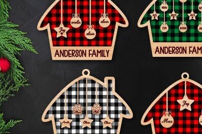 Σετ των 3 Intra απο ξύλο plywood 3mm-4mm πάχος Όνομα Χριστουγεννιάτικου Διακοσμητικού Οικογένειας & Ζώου Δίασταση 8x8 cm INTRAFABR-36882881