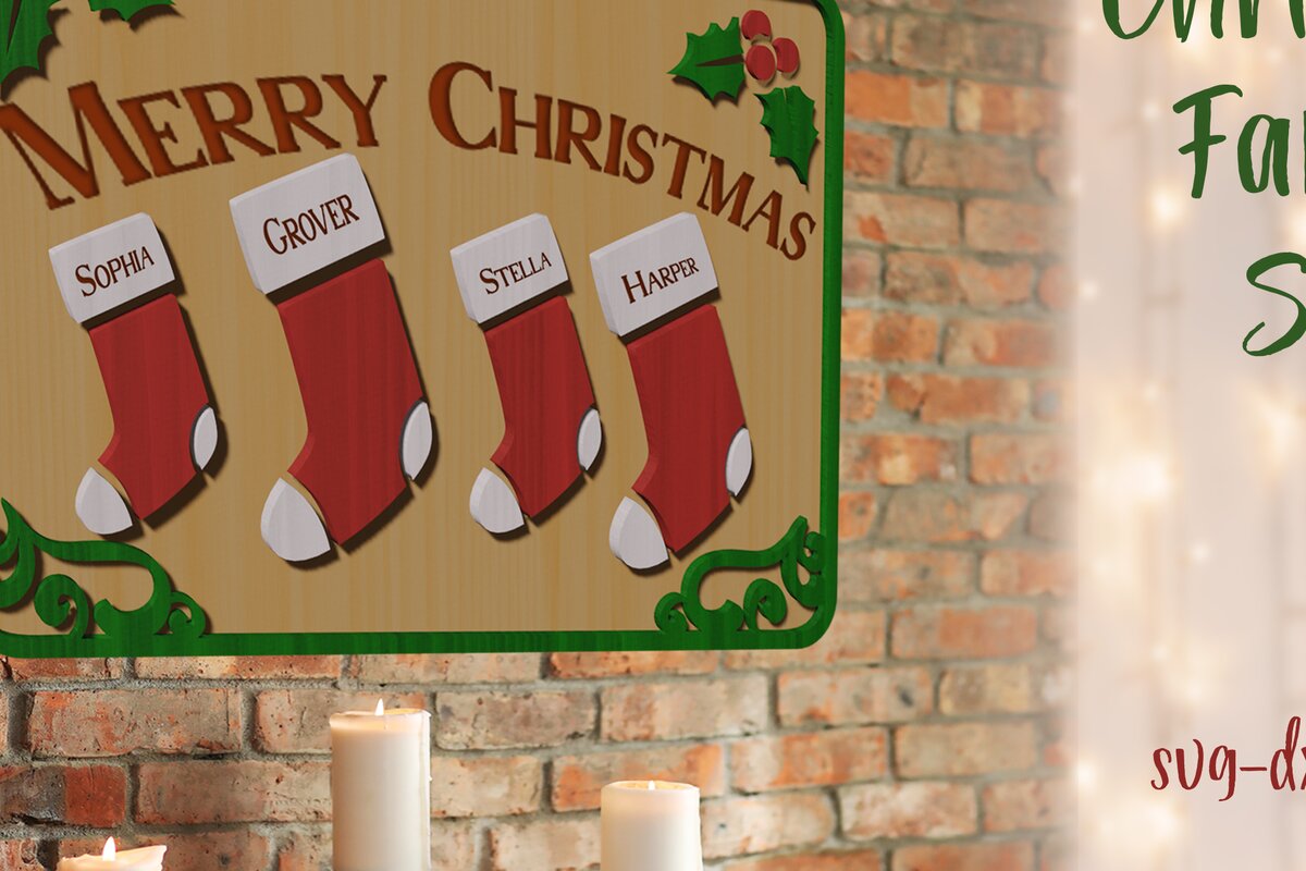 Σετ των 2 Intra απο ξύλο plywood 3mm-4mm πάχος Χριστουγεννιάτικο οικογενειακό σημάδι κοπής με λέιζερ Δίασταση 15x15 cm INTRAFABR-79220970