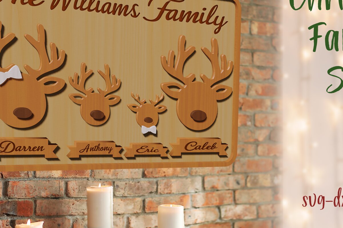 Σετ των 2 Intra απο ξύλο plywood 3mm-4mm πάχος Χριστουγεννιάτικο οικογενειακό σημάδι κοπής με λέιζερ Δίασταση 15x15 cm INTRAFABR-79220986