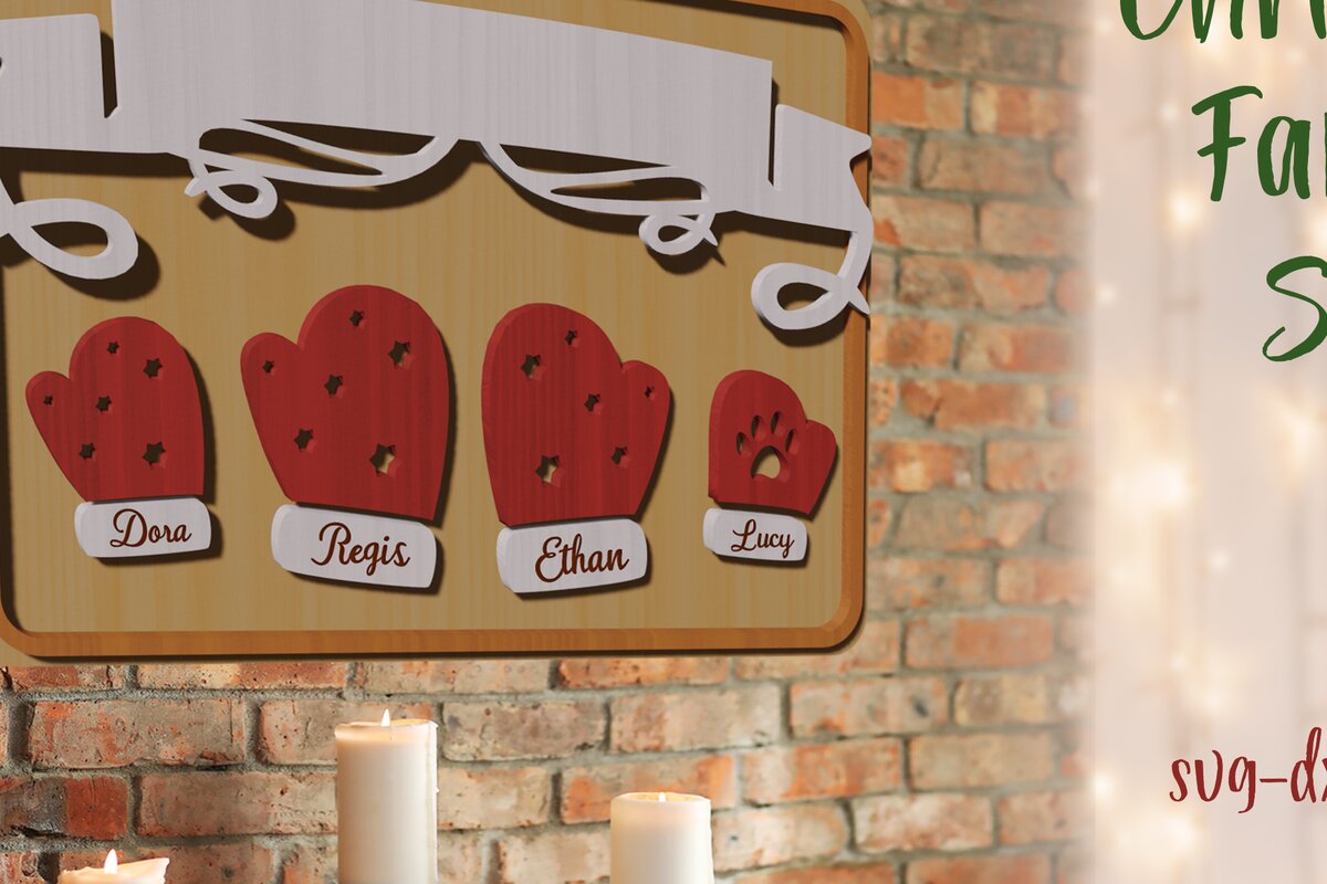 Σετ των 2 Intra απο ξύλο plywood 3mm-4mm πάχος Χριστουγεννιάτικο οικογενειακό σημάδι κοπής με λέιζερ. Δίασταση 15x15 cm INTRAFABR-79228228