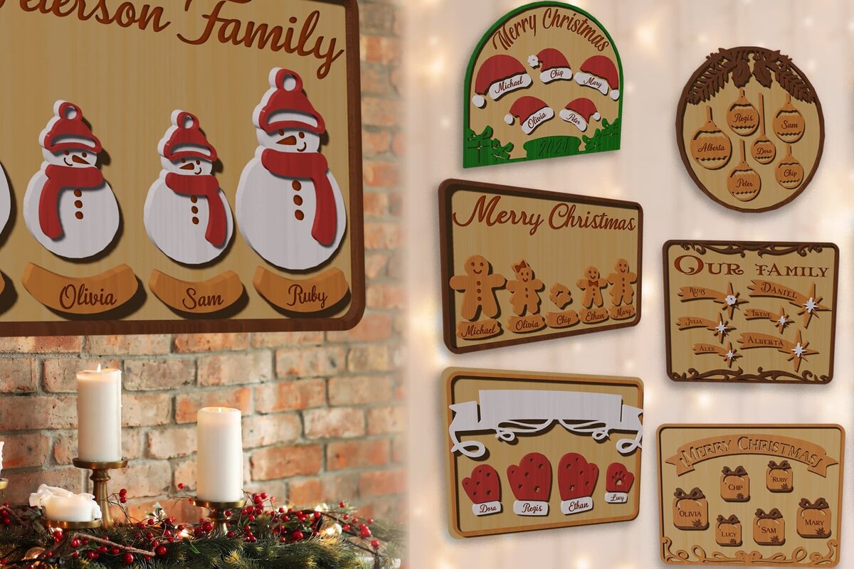 Σετ των 2 Intra απο ξύλο plywood 3mm-4mm πάχος δέσμης χριστουγεννιάτικων οικογενειακών πινακίδων Δίασταση 15x15 cm INTRAFABR-84588545