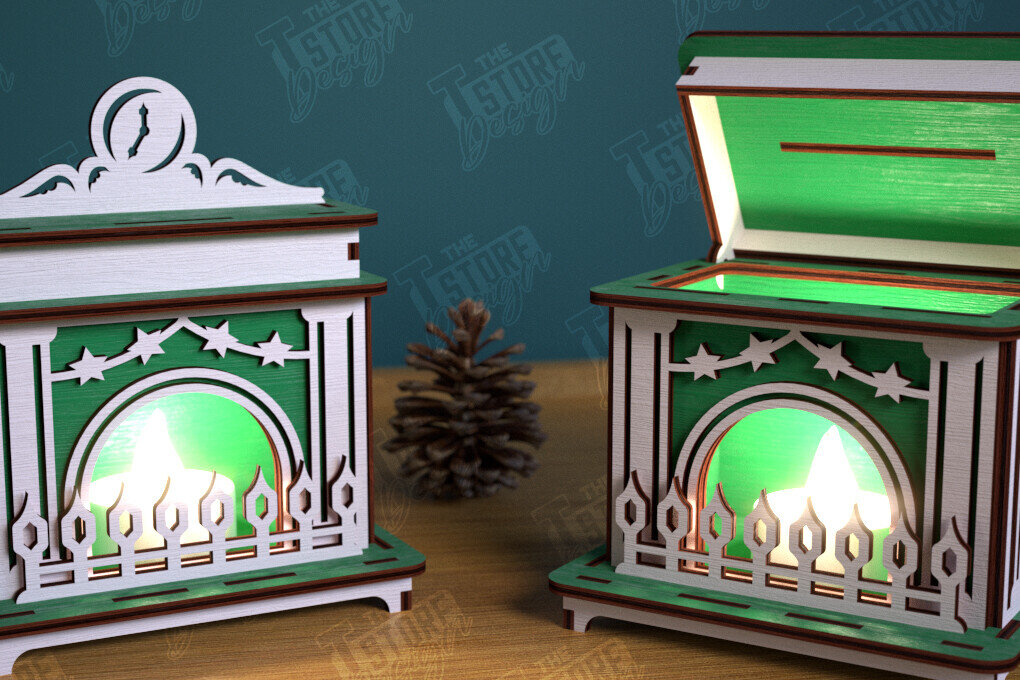 Σετ των 2 Intra απο ξύλο plywood 3mm-4mm πάχος Χριστουγεννιάτικο Τζάκι Κηροπήγιο | CNC Δίασταση 15x15 cm INTRAFABR-106604309