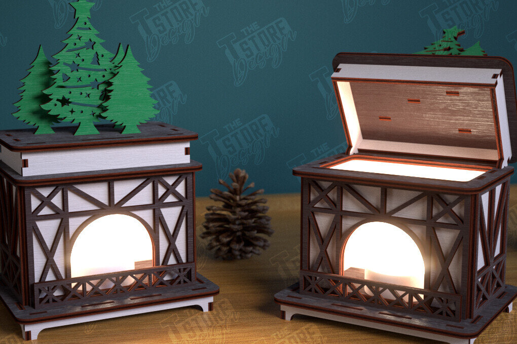 Σετ των 2 Intra απο ξύλο plywood 3mm-4mm πάχος Χριστουγεννιάτικο Τζάκι Κηροπήγιο | CNC Δίασταση 15x15 cm INTRAFABR-106604325