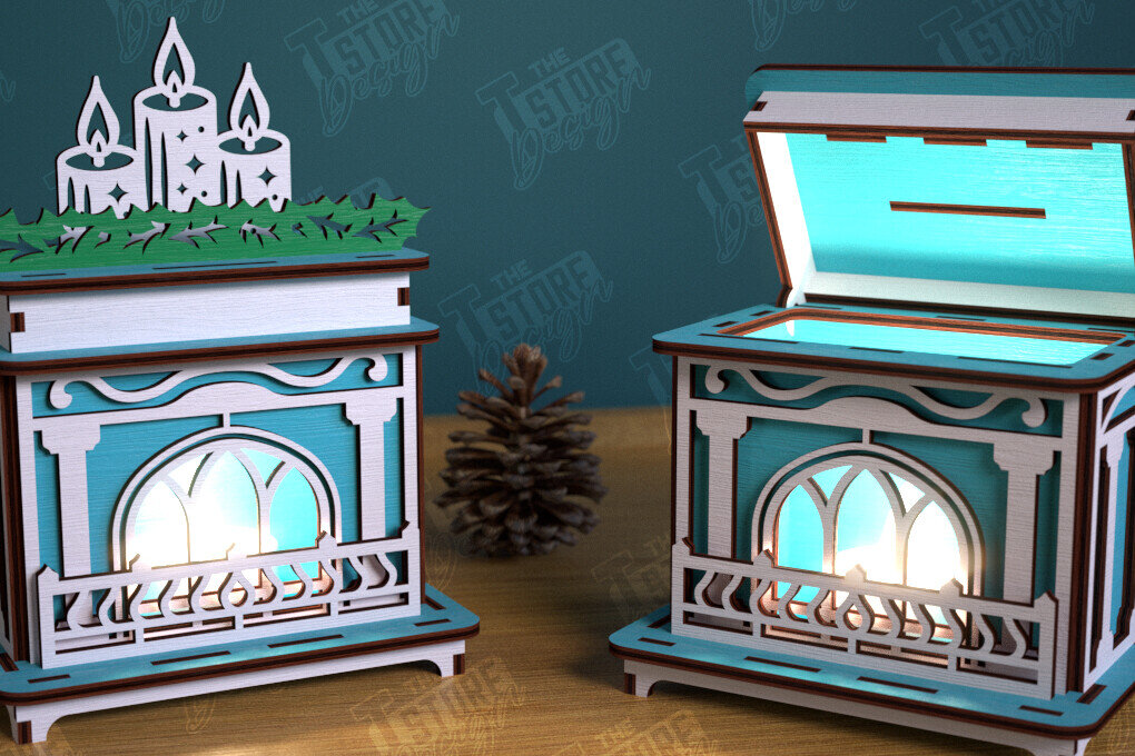 Σετ των 2 Intra απο ξύλο plywood 3mm-4mm πάχος Χριστουγεννιάτικο Τζάκι Κηροπήγιο | CNC Δίασταση 15x15 cm INTRAFABR-106604348