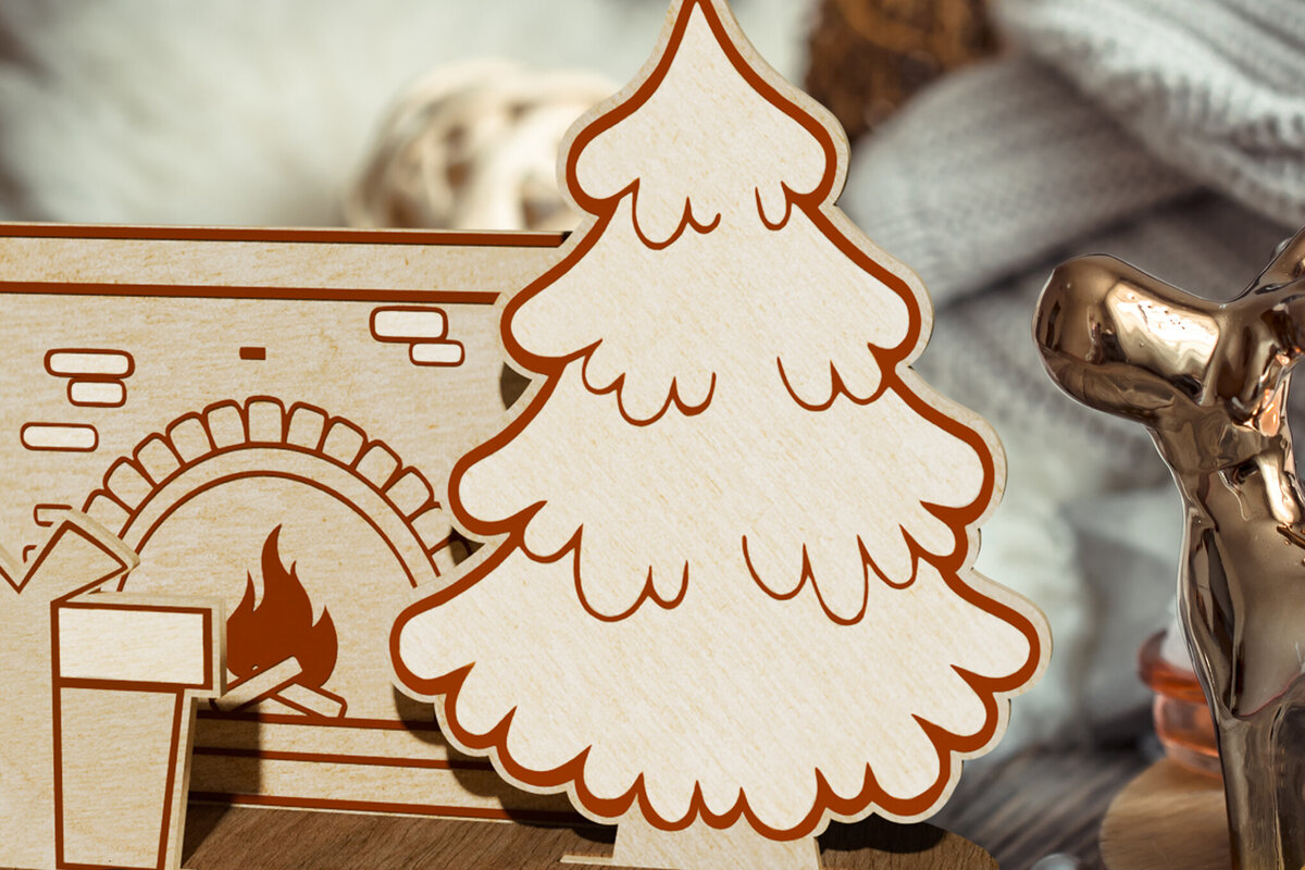 Σετ των 3 Intra απο ξύλο plywood 3mm-4mm πάχος Χριστουγεννιάτικη διακόσμηση με τζάκι Δίασταση 2x2 cm INTRAFABR-108341761