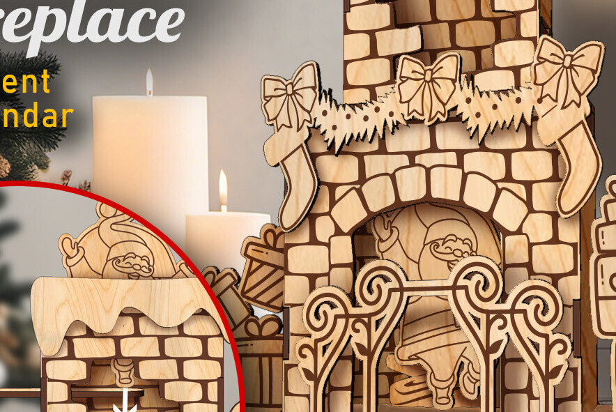 Σετ των 2 Intra απο ξύλο plywood 3mm-4mm πάχος Χριστουγεννιάτικο Τζάκι | Ημερολόγιο έλευσης Δίασταση 15x15 cm INTRAFABR-81660119