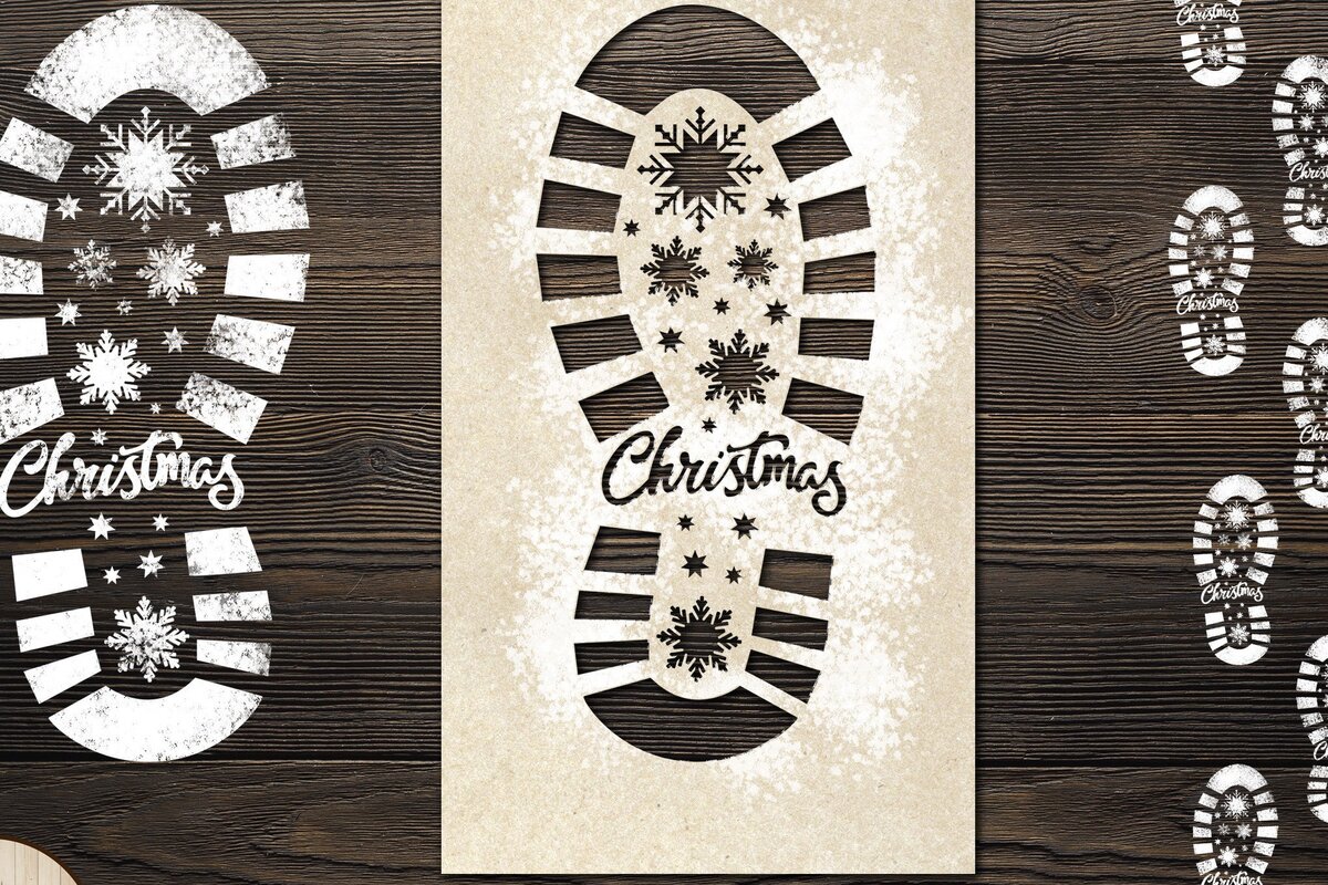 Σετ των 3 Intra απο ξύλο plywood 3mm-4mm πάχος Πρότυπο κοπής χαρτιού Χριστουγέννων FOOTPRINT Δίασταση 15x15 cm INTRAFABR-44230499