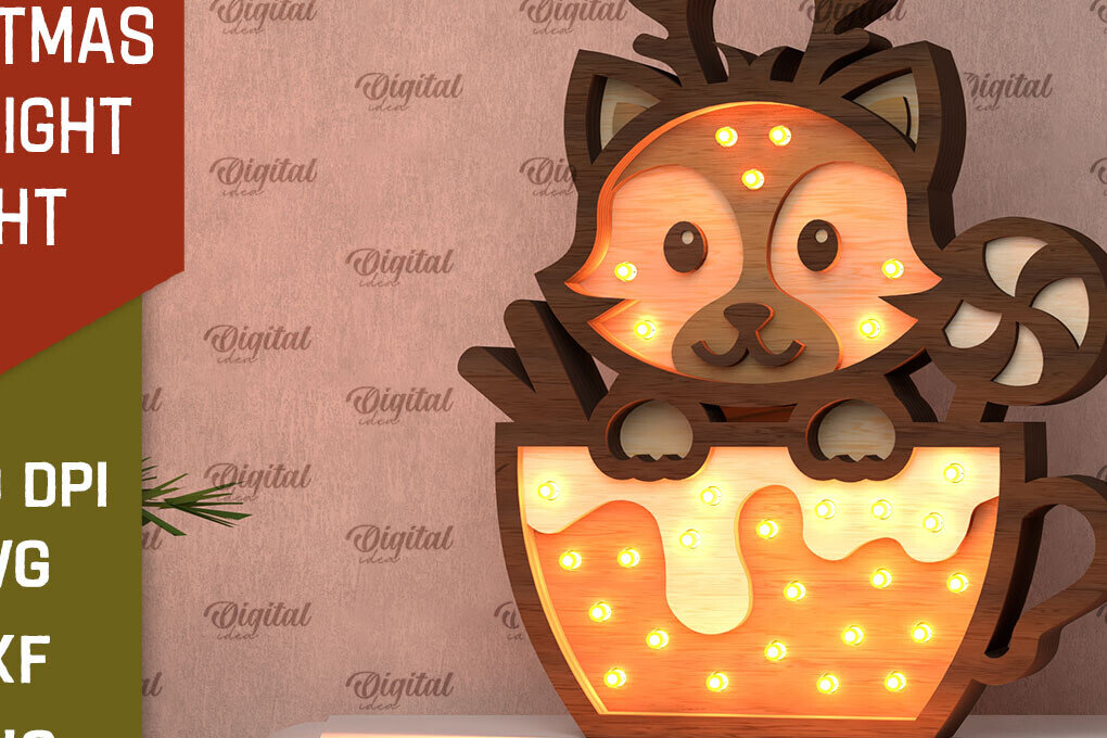 Σετ των 2 Intra απο ξύλο plywood 3mm-4mm πάχος Christmas Fox Led Nightlight Δίασταση 15x15 cm INTRAFABR-107832502