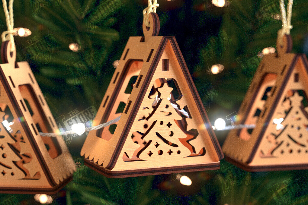 Σετ των 2 Intra απο ξύλο plywood 3mm-4mm πάχος Χριστουγεννιάτικη γιρλάντα | Παιχνίδι Χριστουγεννιάτικου Δέντρου Δίασταση 15x15 cm INTRAFABR-105662030