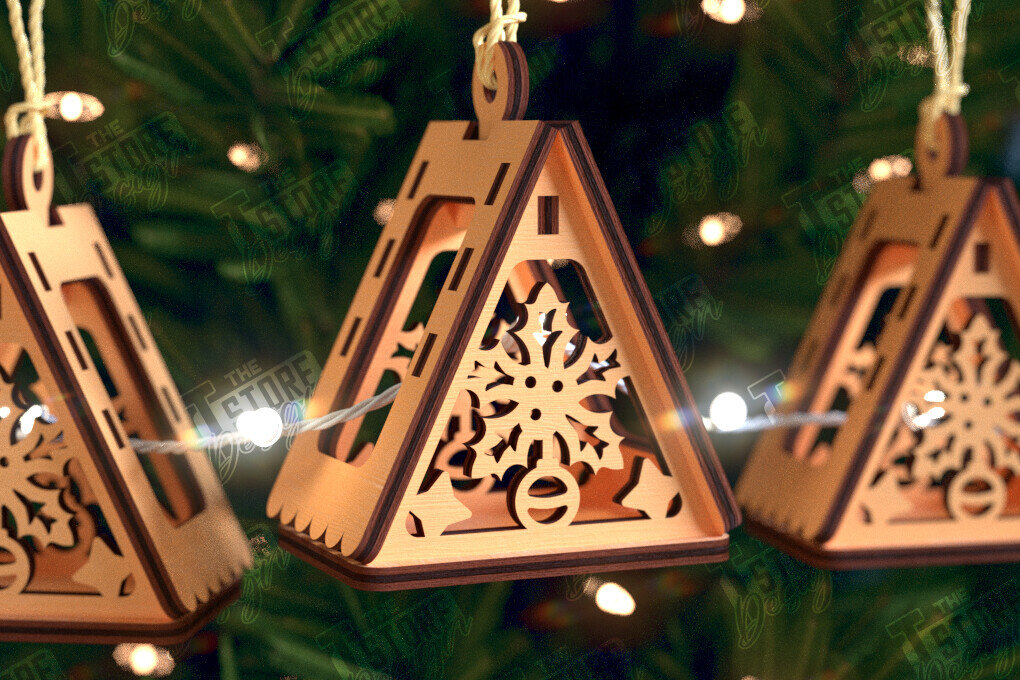 Σετ των 2 Intra απο ξύλο plywood 3mm-4mm πάχος Χριστουγεννιάτικη γιρλάντα | Παιχνίδι Χριστουγεννιάτικου Δέντρου Δίασταση 15x15 cm INTRAFABR-105662034